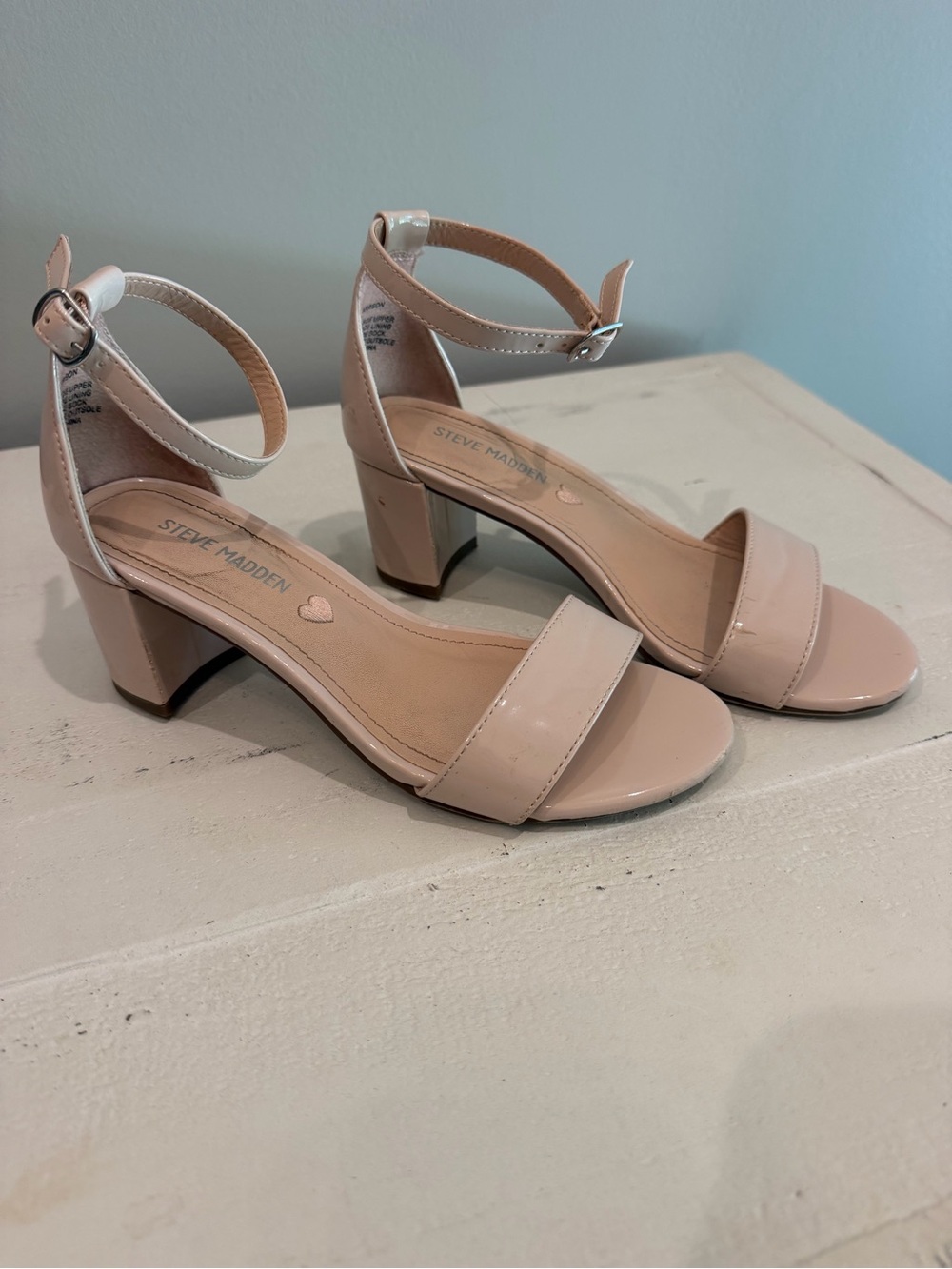 Steve Madden Pink Patent Block Heel Ankle Strap Sandals